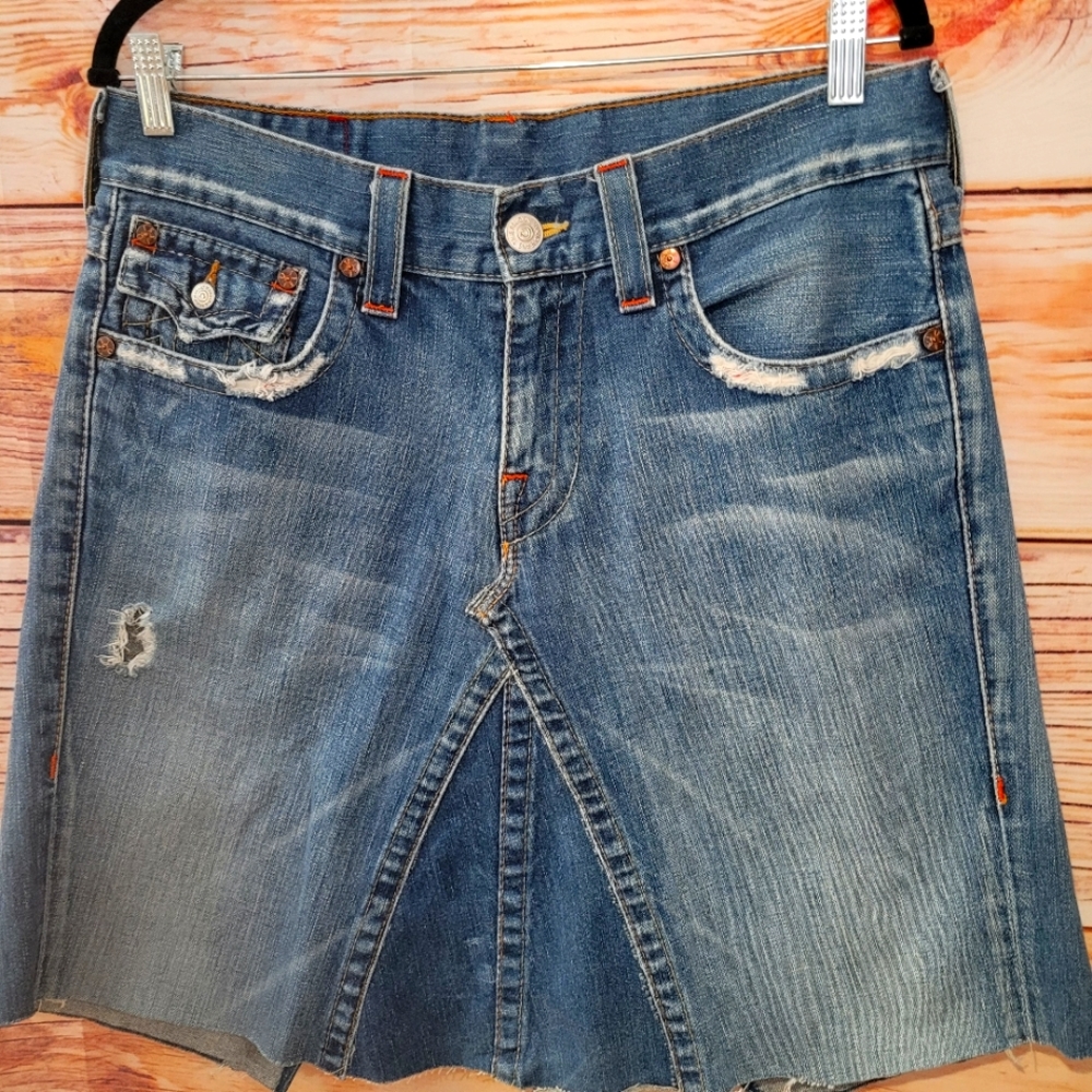 Uocycled, Handmade True Relgion Denim Jean Skirt
